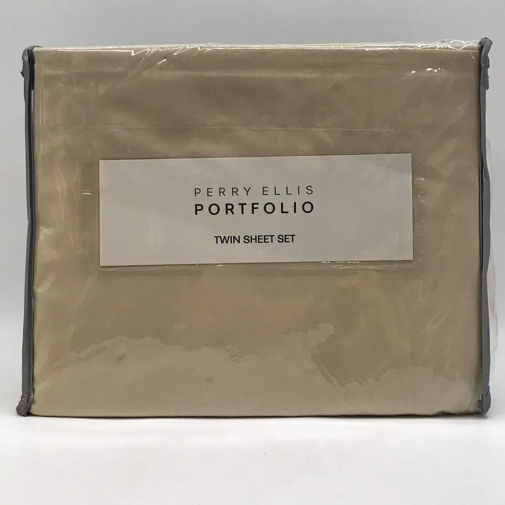 NEW Perry Ellis Portfolio Twin Sheet Set Tan Poly Microfiber Wrinkle Resistant